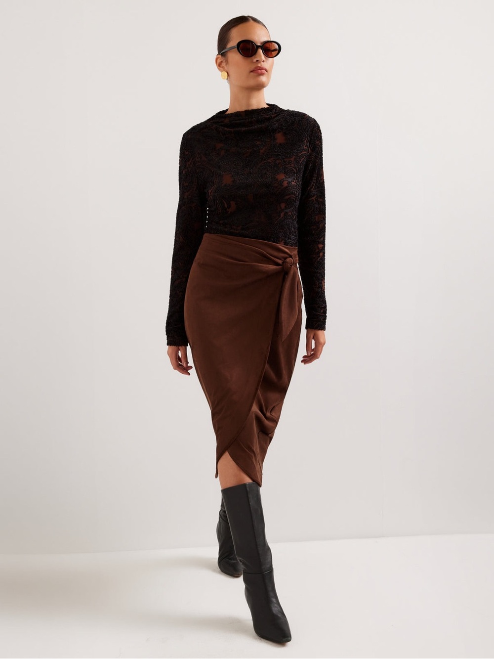 Fifteen Twenty Chocolate Brown Wrap Midi Skirt